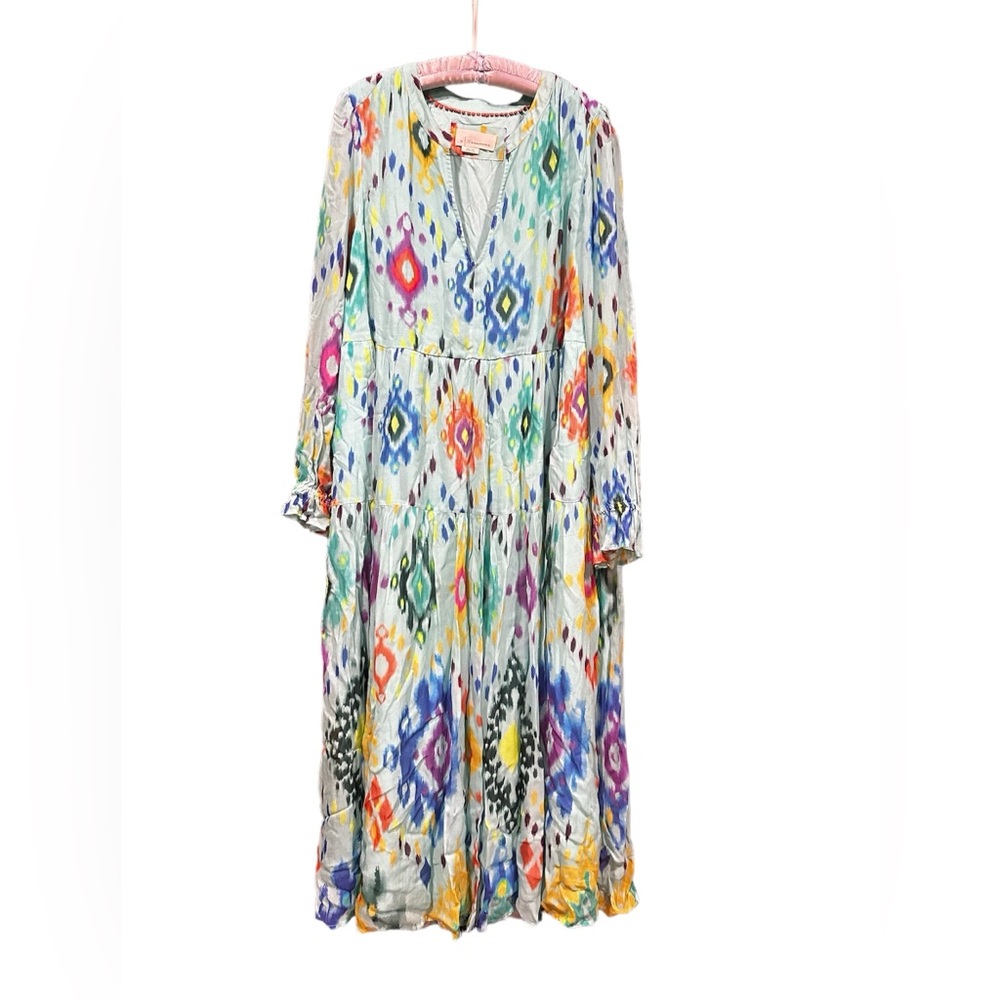Anthropologie Multicolor Ikat Print Maxi Dress